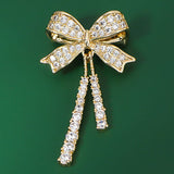 Alloy & Crystal Bow Fringed Mini Brooch