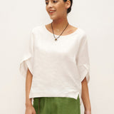 100% Linned Rund Hals Petal-Ærme Pullover LAUREL