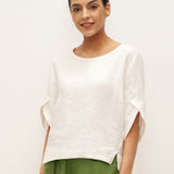 100% Linned Rund Hals Petal-Ærme Pullover LAUREL