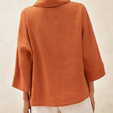 Linned-Cotton Dropped Collar Langærmet Top TRISTAN
