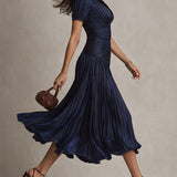Eleanora | Retro Stribet Satin Midi Kjole