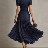 Eleanora | Retro Stribet Satin Midi Kjole