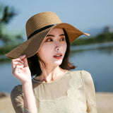 Hat female summer seaside vacation beach hat bow ribbon female sunscreen straw hat folding (Copy)