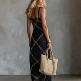 Renée – Geometrisk Kjole Sort Camel
