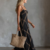 Renée – Geometrisk Kjole Sort Camel