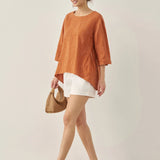 100% Linned Rund Hals Kunstnerisk Stribet Top FLORENCE