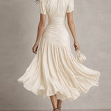 Eleanora | Retro Stribet Satin Midi Kjole
