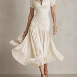 Eleanora | Retro Stribet Satin Midi Kjole