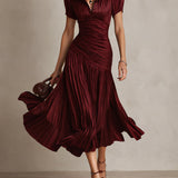 Eleanora | Retro Stribet Satin Midi Kjole