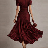 Eleanora | Retro Stribet Satin Midi Kjole