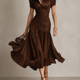 Eleanora | Retro Stribet Satin Midi Kjole