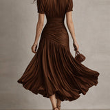 Eleanora | Retro Stribet Satin Midi Kjole