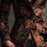 Bertille | Blazer Tailleur Med Blomsterprint i Sort og Bronze