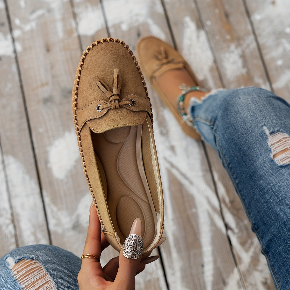 Jade – Klassiske Loafers med Frynse Detalje