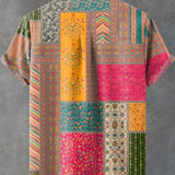 Patchwork Print Casual Skjorte — 100% Bomuld