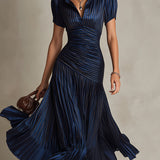 Eleanora | Retro Stribet Satin Midi Kjole