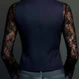 Noémie | Høj Sort Blazer med Semi-Transparente Ærmer