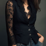 Noémie | Høj Sort Blazer med Semi-Transparente Ærmer