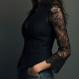 Noémie | Høj Sort Blazer med Semi-Transparente Ærmer