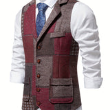 MØRK™ | Patchwork Tweed Vest med Herringbone-mønster