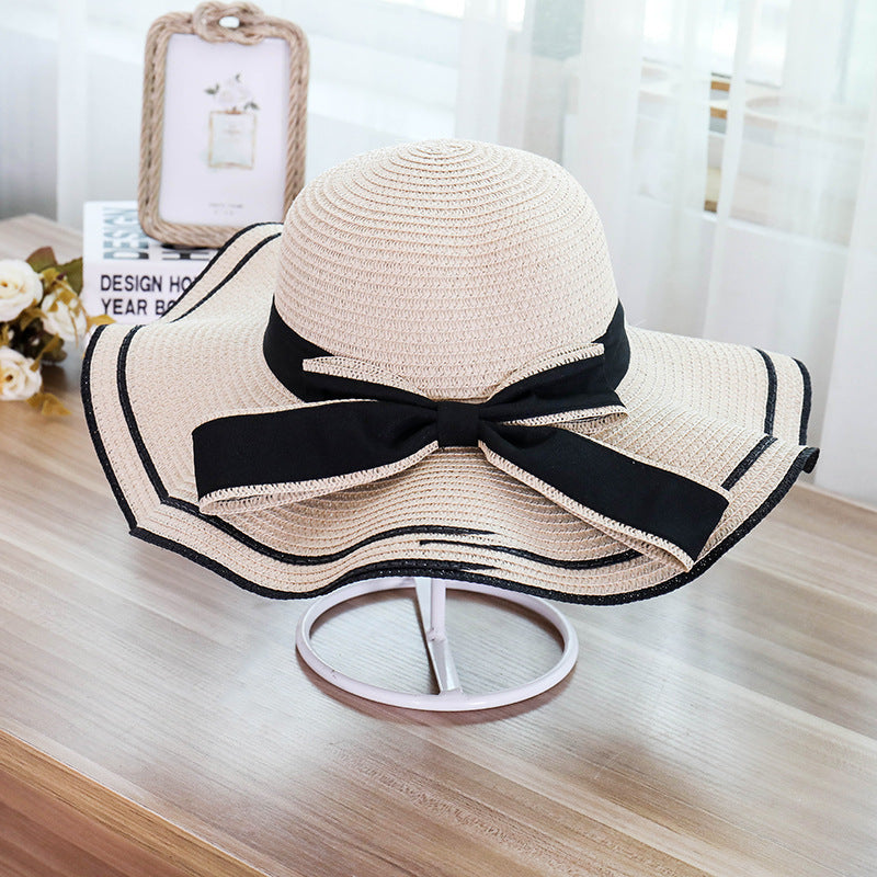 Hat female summer seaside vacation beach hat bow ribbon female sunscreen straw hat folding (Copy)