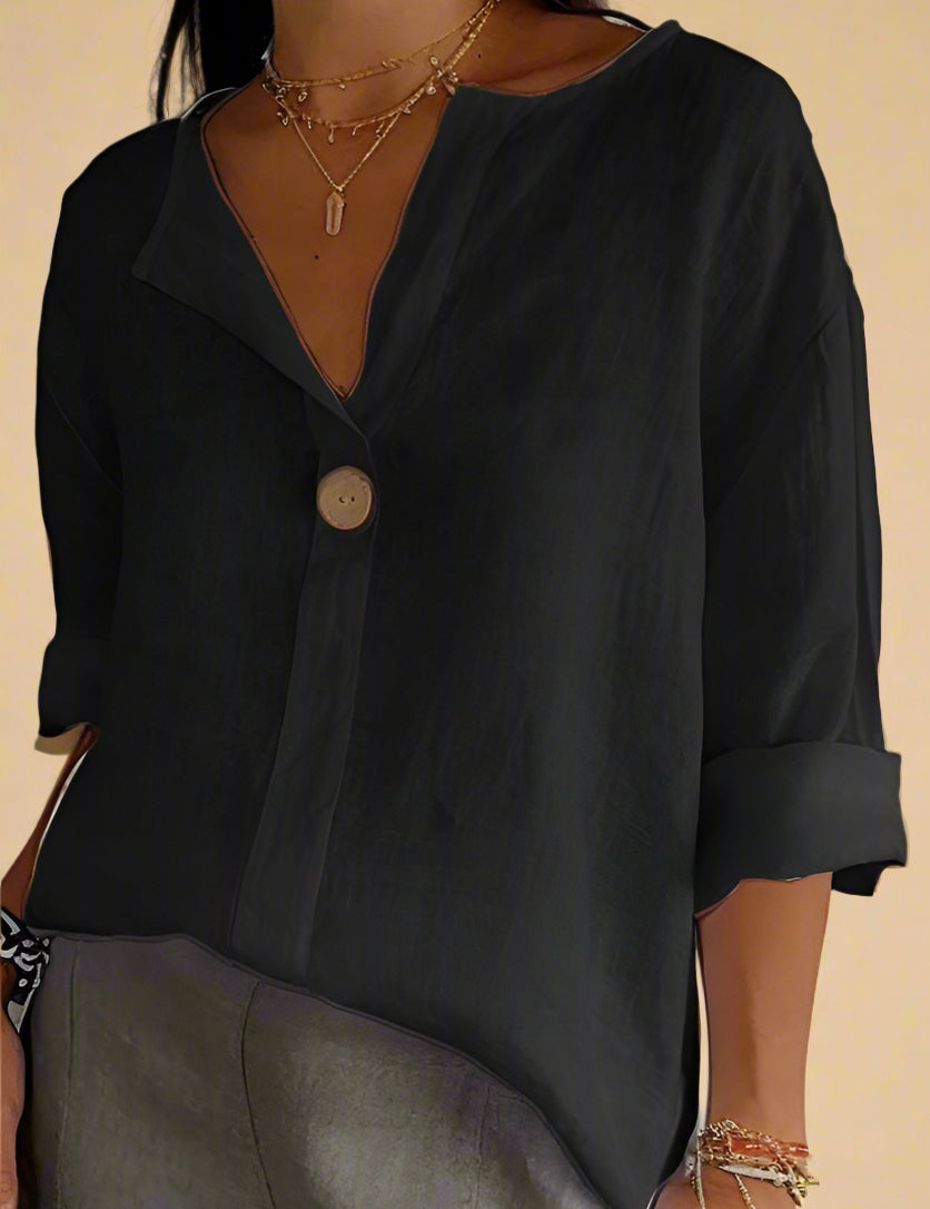 Ella BLUSE | Hørbluse med enkelt knap og elegant komfort