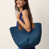 Håndvævet Raffia Tote Bag Med Læderhåndtag