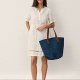 Håndvævet Raffia Tote Bag Med Læderhåndtag