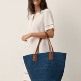 Håndvævet Raffia Tote Bag Med Læderhåndtag