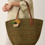 Håndvævet Raffia Tote Bag Med Læderhåndtag