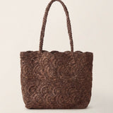 Håndvævet Raffia Blomster Mønster Tote Taske