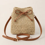 Mini Håndvævet Raffia Drawstring Crossbody Taske