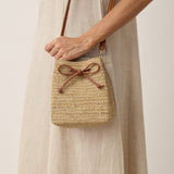 Mini Håndvævet Raffia Drawstring Crossbody Taske