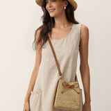 Mini Håndvævet Raffia Drawstring Crossbody Taske