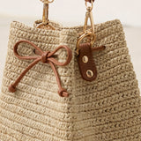 Mini Håndvævet Raffia Drawstring Crossbody Taske