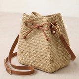 Mini Håndvævet Raffia Drawstring Crossbody Taske