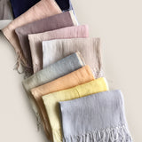 100% Linned Gradient Frynset Lys Tørklæde