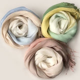 100% Linned Gradient Frynset Lys Tørklæde