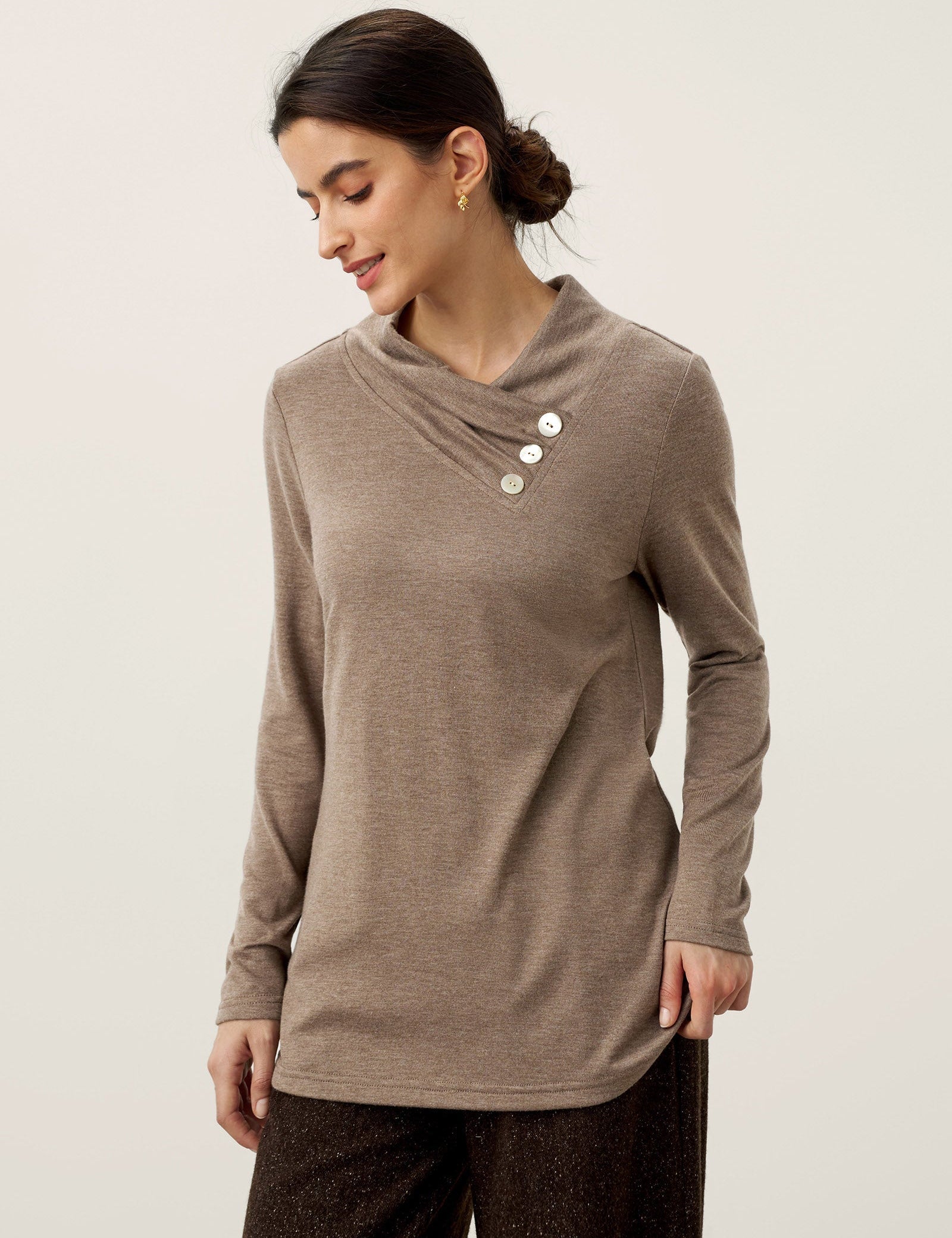 Cashmere Asymmetrisk Cowl Neck Stretch Top TATIANA