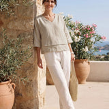100% Linned Drop Shoulder Asymmetrisk Lagdelt Hem Overtop VIOLA
