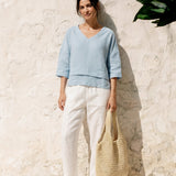 100% Linned Drop Shoulder Asymmetrisk Lagdelt Hem Overtop VIOLA