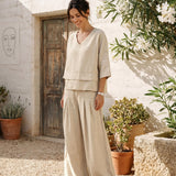 100% Linned Sculpted Pleat Elastisk Bag Relaxed Bukser VERIDIANA