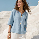 100% Linned Split Neck Inverted Pleat Top TABITHA
