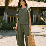 100% Linned Flatterærmet Sculpted Pleat Top DRUSILLA