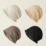 Bomulds- og Linned Slouchy Beanie Letvægts Åndbar Casual Hat