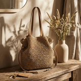 Håndlavet Hæklet Strå Bucket Bag