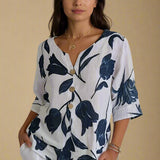 Sanne | Blomstret bluse med knap foran