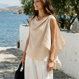 100% Linned Cowl-Neck Asymmetrisk Top LEVINA