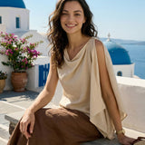 100% Linned Cowl-Neck Asymmetrisk Top LEVINA