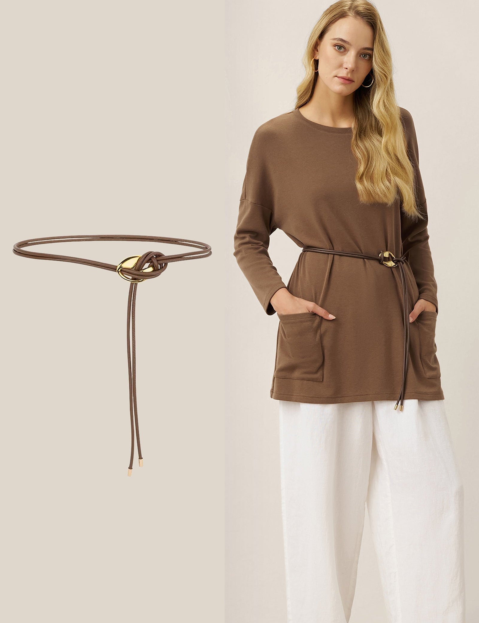 Lenzing Tencel Modal® Lang Drop Shoulder Stretch Pullover Top med Lomme